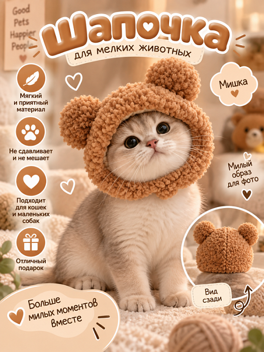 Шапочка для мелких животных Мишка