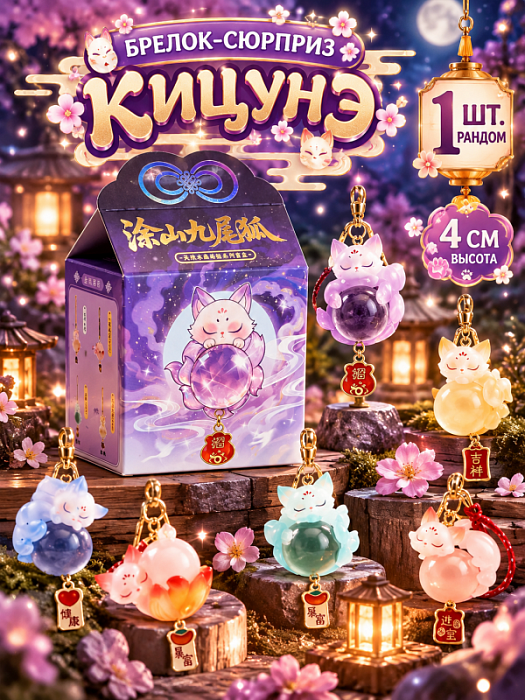 Брелок-сюрприз Кицунэ с камнем 7 см